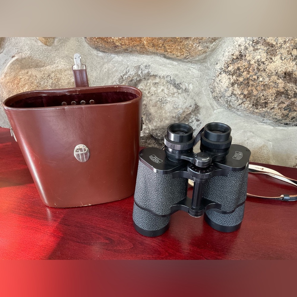 Vintage Binoculars with Brown Leather Case
